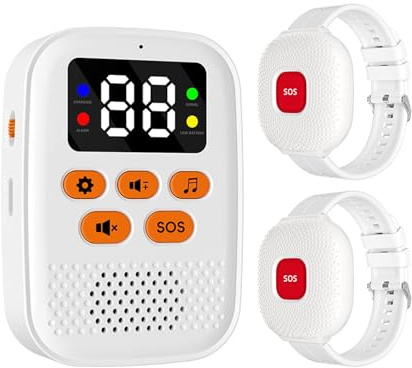 Splenssy Wireless Call Button Pager Alert System Vibration Digital Display 100ft Range 2 Emergency Wristband with Receiver for Elderly Patients Home Hospital Care