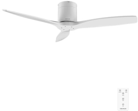 Cecotec Ventilateur de Plafond avec Télécommande de 52 EnergySilence Aero 5400 Classic White&White. Moteur DC 40W, 3 Pales, 6 Vitesses, Minuterie jusqu'à 8h, Mode Hiver/Été