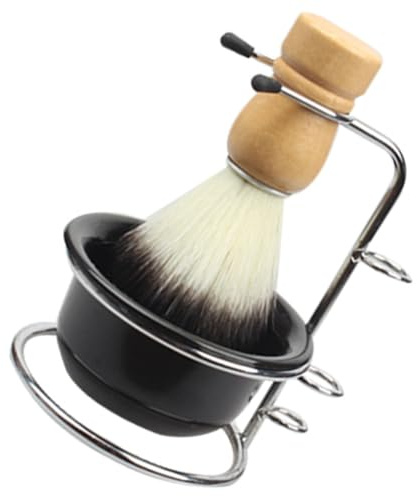 HOMOCONO Pinceau de Rasage Doux 3 Pièces Bol à Raser en Acier Inoxydable 201 et Support Métallique Kit de Rasage Traditionnel pour Salle de Bain Mousse Dense et Exfoliation Confortable