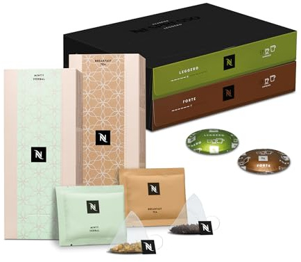 Nespresso Professionnel - Bundle ESSENTIEL BUREAU - 100 capsules cafés (50x Forte / 50x Leggero) - 1 boîte Thé Noir Breakfast - 1 boîte Herbal Mint - Adapté aux professionnels