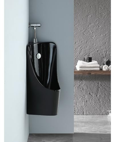 orinatoio angolare a parete Orinatoio da parete per uomini, orinatoi in ceramica con bordo profondo antispruzzo, orinatoio sospeso per uso commerciale e residenziale(Black)