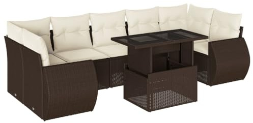 pokgdf 8-TLG. Garten Sofagarnitur PE Rattan, Modulare Gartenmöbel für Terrasse flexibel, Gartensessel mit dick gepolsterten Kissen und verstellbarem Gartentisch Couchtisch Esstisch