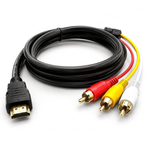 Yowfond 1 pezzo Cavo adattatore da HDMI a 3RCA da 1,5 m, 3x cavo AV Cinch per trasmissione audio/video, compatibile con TV, proiettore, ricevitore, DVD e dispositivi con ingresso analogico