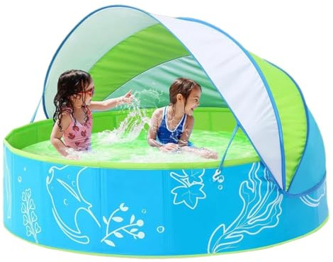 Foldable Pool Outdoor Play Summer Ball Pit With Sunshade Canopy | Shaded Canopy, Durable PVC, Quick Setup, Multi-Use As Ball Pit, Bathtub, For Backyard, Patio, Beach, Camping, Summeŕ fun
