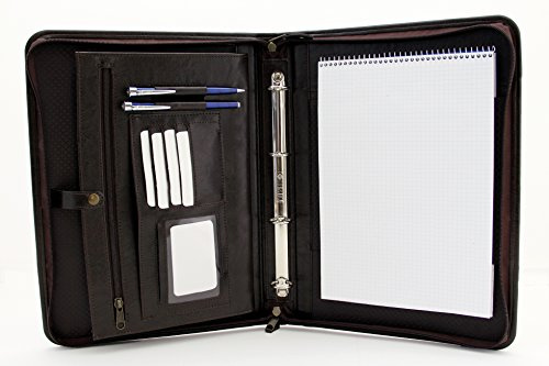Carpeta archivadora de tamaño A4 de piel sintética con asa, para negocios, presentaciones, reuniones o conferencias, color marrón