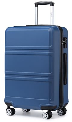 KONO Handgepäck Koffer 55cm Leichte ABS Hartschale Trolley, Dunkelblau | für Vielflieger, Vier 360° Zwillingsrollen, Höhenverstellbarer Teleskopgriff, Kreuzgurt, Zahlenschloss für sicheres Reisen