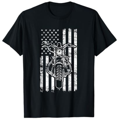 American Motorcycle Patriotic US Flag Cool Biker T-Shirt for Women Girls Kids Men