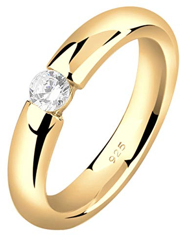 Nenalina Ring Silber 925 Damen Verlobungsring vergoldet Silberring Gold | Damenring mit 4 mm weißem Cubic Zirkonia