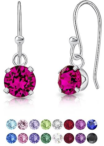 Sterling Silver Dangle Earrings - Fuchsia & Pink Swarovski Crystal Drop Earrings - Hook Back - Colorful