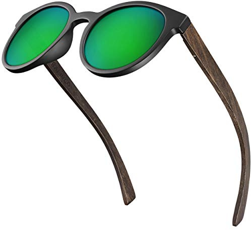 Balinco® Bambus Sonnenbrille mit runden, polarisierten Gläsern - im praktischen Zubehör-Set inkl. Geschenke-Box - mit UV400 Schutz & TAC-Linsen - für Damen & Herren geeignet