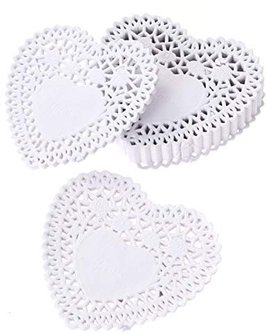 BESPORTBLE 250Pcs Herz Spitze Deckchen Papier 4 Zoll Dekorative Papier Tischsets für Kuchen Wüste Valentinstag Hochzeit Geschirr Dekoration Weiß