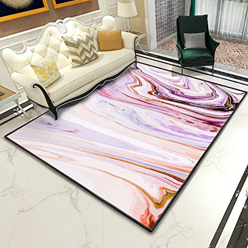 YOUHU Wohnzimmer Rutschfester Teppich,Moderner Luxuriöser Teppich Flieder Abstrakte Welle Ölgemälde Drucken Weich Antifouling Waschbar Salon Schlafzimmer Innen Bodendekor Matte, 200 × 300 cm