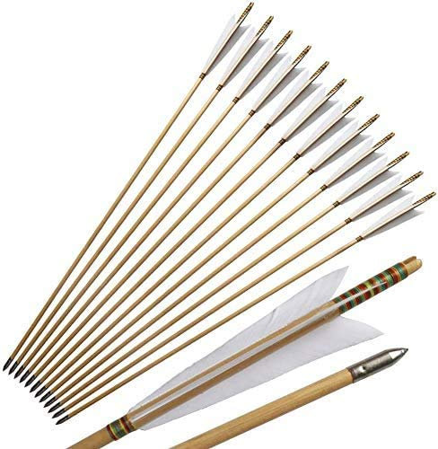 UUPA 12Pcs 33'' Traditionelle Handgemachte Pfeil Traditional European Style Wooden Arrows Turkey Feather for Recurve Bow Hunting and Target Practice