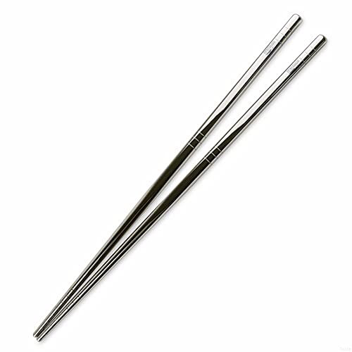 Titanium Chopsticks Reusable Metal Chopsticks Set Utensils Chop Sticks Wrappers Long Square Mirror for Kitchen House Cooking Meals Bean Noodles Wonton Sushi Food Travel Camping