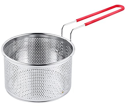 DASNTERED Frittierkorb mit Griff, Frittierkorb Langer Griff Universal Edelstahl für Topf Rund Lebensmittel Siebkorb, 16 cm