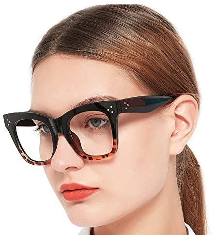 OCCI CHIARI Oversized Bifocal Reading Glasses Women 1.50 Blue Light Blocking Stylish Readers 1.0 1.5 2.0 2.5 3.0 3.5（Demi,1.5）