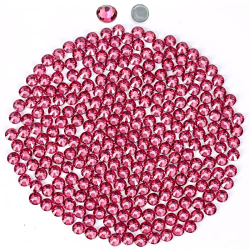 2880 Hotfix-Strasssteine,Flatback Glitzersteine Stones, Glas, runde Kristalle Strasssteine, Edelsteine​zum Basteln, für Kleidung, Schuhe, Taschen, DIY-Dekoration,Dk.Pink,SS10,2.7MM-2.8MM