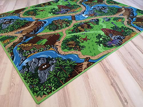 Kinderteppich Dino grün bunt Spielteppich Dinosaurier (200 x 300 cm)