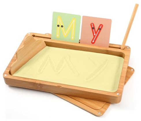 Montessori Plateau à sable pour l'entraînement précoce des lettres et des signes Jouet en bois Montessori Table à sable Jouet éducatif pour le développement moteur précoce chez les enfants (jaune)