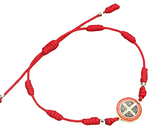RICHRAIN St. Benedikt Armband Schutz für Männer Frauen Kinder Madel Armband Rot Wooven Gebet Rosenkranz Armband gegen das Böse, Kristall