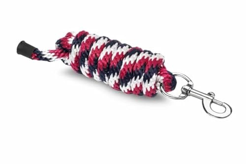 Start Führstrick Pferd 2 m – Robuster Anbindestrick mit Panikhaken oder Karabiner – Reißfest & WetterfesT (Rosa/Marine/Weiß, Karabinerhaken)