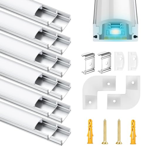 LED Aluminium Profil 12 x 1m LED Aluminium Profil mit Weiß Milchige Abdeckung, Endkappen, und Montageklammer für LED-Streifen (U-profil-silbrig-12m) LED-Streifen Nicht Im Lieferumfang Enthalten