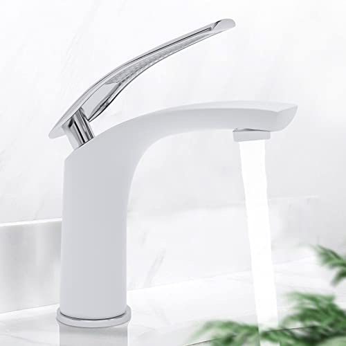 Waschbecken Wasserhahn Mischbatterie, Einhebelmischbatterie, Badezimmerarmatur Waschbeckenarmatur, Weiße Einhebelmischbatterie