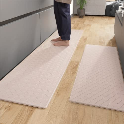 Color G Küchenläufer 44 x 120 + 44 x 180 cm, Anti-Müdigkeit Küchenteppich Waschbar rutschfest, Leder Teppich Küche Öl Resistent, Wasserdicht für Küche, Esszimmer, Wohnzimmer, Büro (Beige)