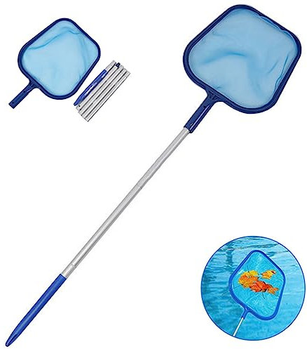 RUYICZB Pool-Blatt-Skimmernetz-Reiniger, feinmaschiges Skimming-Poolnetz mit 5-teiliger Aluminiumstange zum Reinigen von Schwimmbad, Gartenteich, Whirlpool und Spa