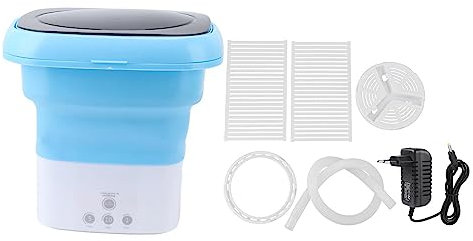 Sorandy Mini-Faltbare Waschmaschine, Hochleistungs-Mini-Waschmaschine, Tragbare Mini-Eimer-Waschmaschine mit Abflussrohr-Adapter, für Babykleidung, Unterwäsche oder Kleine Gegenstände (Blau Weiss)