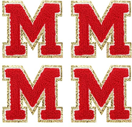 sourcing map 4Stück Aufbügler Buchstaben Patches Rot M Alphabet Dekorativ Reparatur Bestickte Aufnäher Chenille Alphabet Patches zum Aufbügeln für Kleidung Schuhe Hüte Rucksäcke