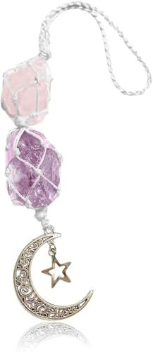JNNJ Ornement Suspendu Voiture, Cristal Auto Rétroviseur Pendentif, Décoration Voiture Pendentif Fenêtre En Cristal, Accessoires Décoration Auto(Rose/Violet)