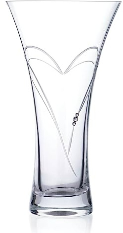 DIAMANTE Swarovski Trumpet Flared Crystal Vase Hearts - Hand Cut - 25cm in gift box