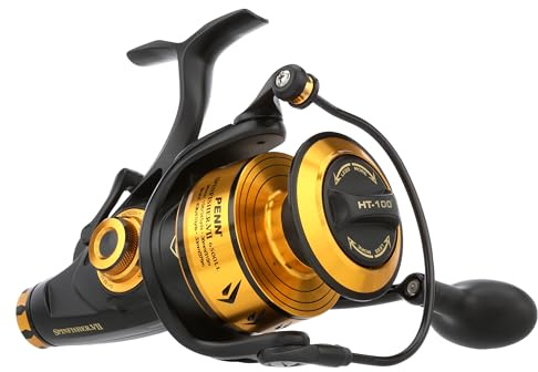 Penn Spinfisher VII Spinnrolle, Live Liner & Longcast | Salzwasser-Seeangelrolle mit IPX5-Dichtung und CNC | Angler für Boot, Küste, Brandung und Felsen | Mehrere Größen | Schwarz-Gold