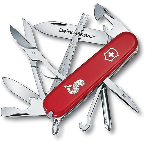 Victorinox Fisherman mit Wunsch Gravur auf der Klinge I Geschenk für Männer Frauen I zum Geburtstag I Schweizer Taschenmesser personalisiert mit 18 Funktionen 1.4733.72