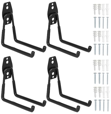 Faankiton 4 x Garagenhaken, robustes Stahl-Garagen-Aufbewahrungshaken-Set, Wandmontage, Allzweckhaken, schwarz