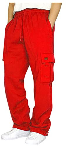 KONG JIMFAN Hosen Herren Männer Geschenke Activewear Jogger Herren Hose Men Track Pants Trachtenhose Regular Fit Weiche Jogginghose Herren Leicht Hose Herren Mittelalter Hose Herren(Rot,L)