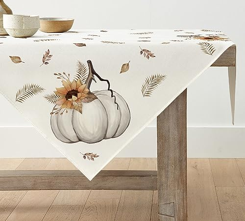 Artoid Mode Tovaglia a righe con zucche e foglie, biancheria da tavola stagionale, cucina, per interni, vacanze, feste, 85 x 85 cm