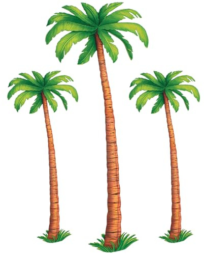 Beistle 3 Piezas de 4 pies y 6 pies de Palmera articulada Decoraciones de cartulina Recortes de Papel para decoración de Fiesta Hawaiana Tropical temática Luau, marrón/Verde