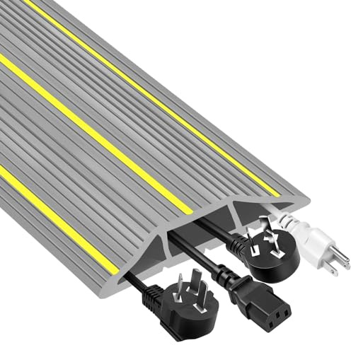 3m Floor Cable Cover Outdoor Cable Protector Rubber Wire Cover 3 Cord Channels Cable Tidy Floor for Offices, Retail, Gyms, Factories & Garages, Grey