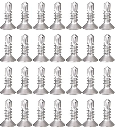 150 Piezas de Chapa de 4.2 x 16 mm Tornillos Autoperforantes, 410 Acero Inoxidable Cabeza Avellanada, Para Productos de Electrodomésticos, Muebles de Madera y Metal