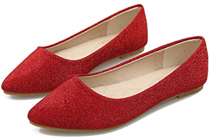 MACHSWON Women's Ballet Flat Shoes Pointed Toe Classic Sparkly Spot Ballet Pumps Ladies Slip on Comfort Breathable Loafers(Red, Size 5)