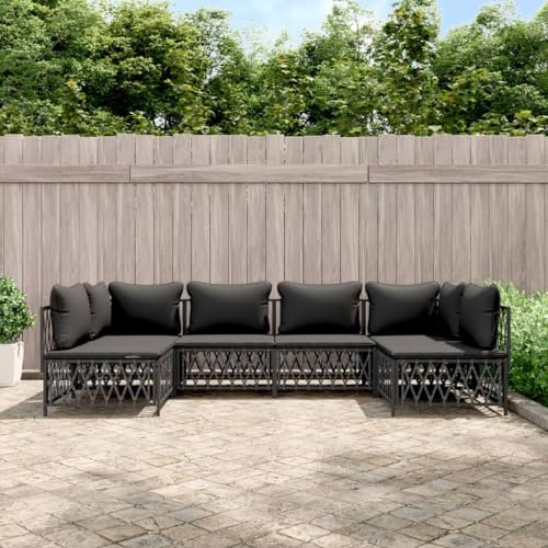 AUVYI 6-TLG. Garten-Lounge-Set mit Kissen Anthrazit Stahl 72x72x66cm Gartenmöbelabdeckungen Winterfest Gartentisch Gartensessel Balkonmöbel Terrassenstühle Sitzkissen Outdoor Essecke Eckbank