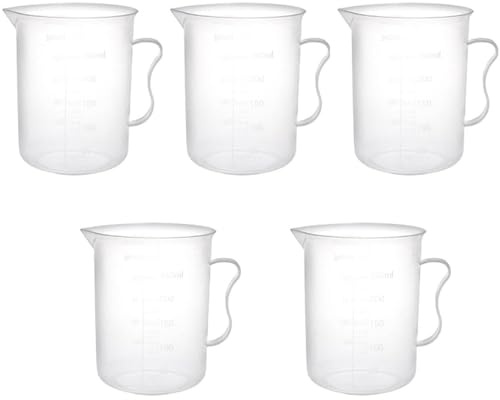 TOP-VIGOR 5Pcs Plastic Measuring Cups, 250ml Transparent Lab Graduated Beakers with Handle, Liquid Measuring Cups, Heat Resistant Measuring Jugs, Mixing Cups for Baking Cooking Lab