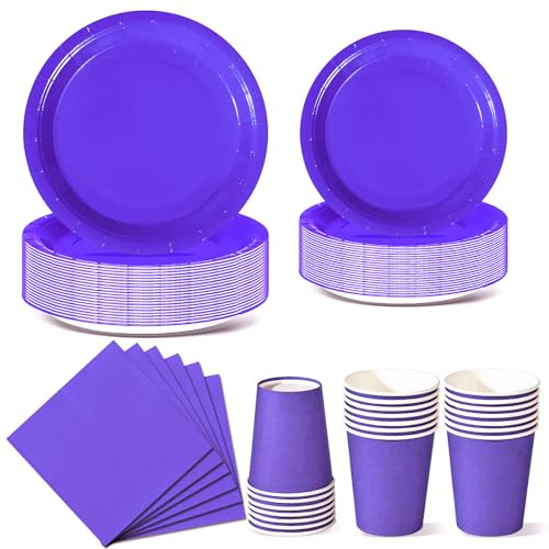 Nkaiso 96 Piezas Morado Claro Vajilla Fiesta Cumpleaños, Platos y Vaso Cumpleaños Infantil, Set de Party Decoración Platos Desechable Servilletas para Navidad, Barbacoas, Fiestas -24 Invitado | Juego de vajilla de fiesta con vasos y servilletas, para fiestas y celebraciones como cumpleaños
