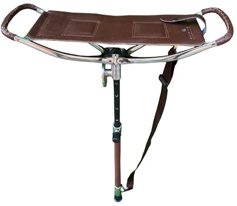 Generic Adjustable Antique Brown Hunting Shooting Stick | Very Durable Big Size Leather Seat Folding Chairs | Lightweight Walking Stick with sling
