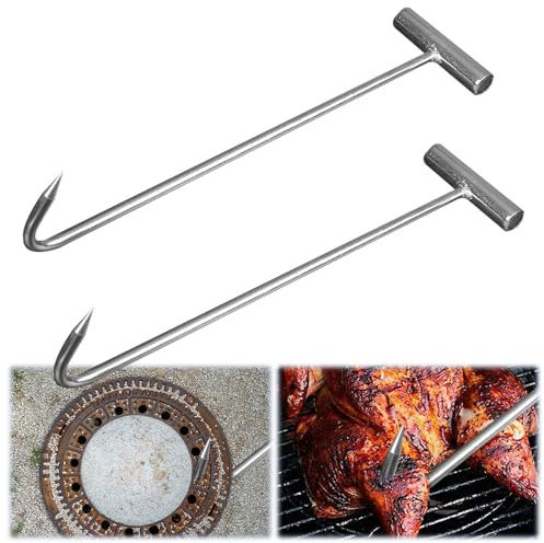 ZOYDP Crochet Leve Plaque d'Égout 2 Pièces, 30 Cm Inox, Crochet Leve Plaque pour Plaques d'Égout et Suspension De Viande