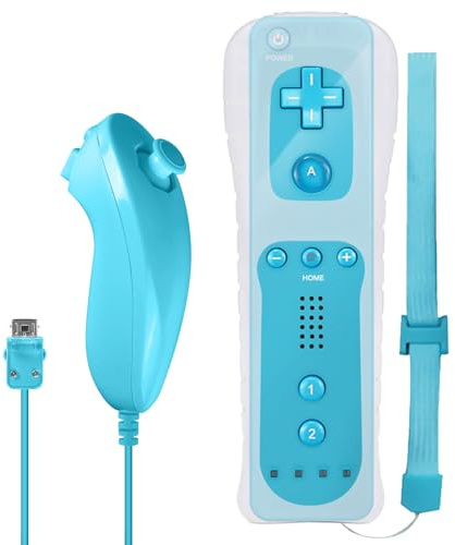 Manette Wii à distance avec Nunchuck, manette de jeu à distance Wii, manette Nunchuck pour Wii Vernbedinung Remote Plus manette de remplacement Jostick poignée de jeu pour console Wii/Wii U (bleu)