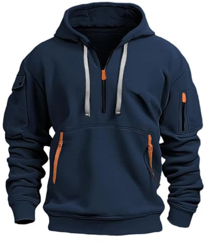 MEDUOLA Sweat à Capuche Homme Pull Homme Zippé Manches Longues Couleur Unie Sweatshirt épais Poche Kangourou Sweat pour Hiver et Automne(XL,Bleu Foncé)