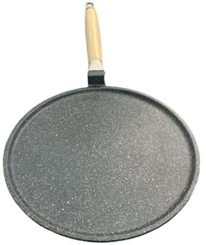 Generico Crepiera in Pietra Lavica a Induzione, Diametro 32 cm, Manico in Legno Estraibile, Artigianale Made in Italy